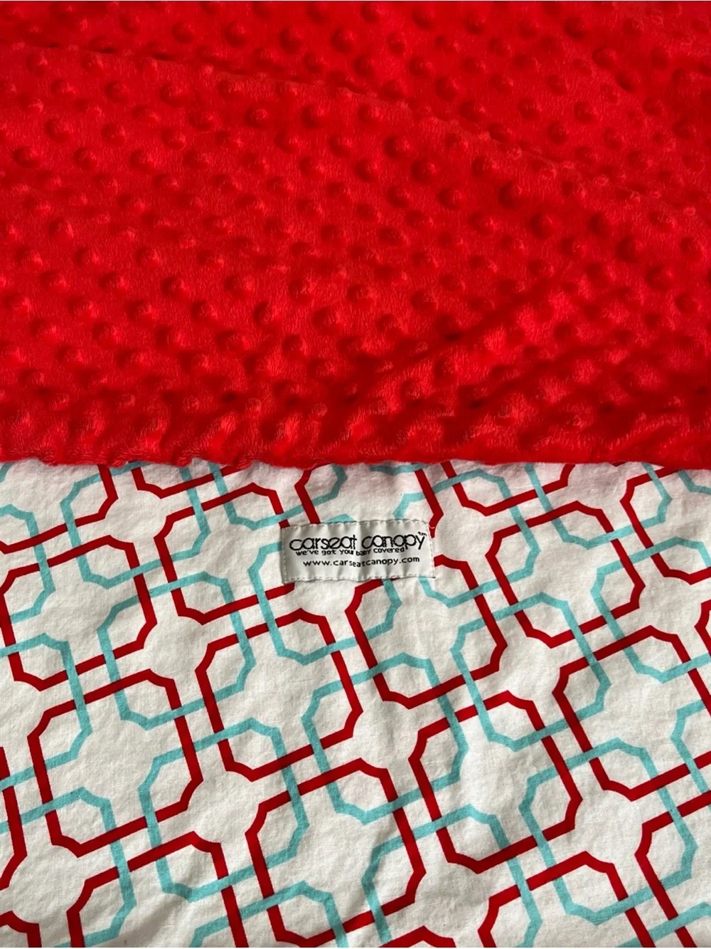 Carseat Canopy Blue White Red Geometric Design Minky Fleece Baby Car Seat Cover